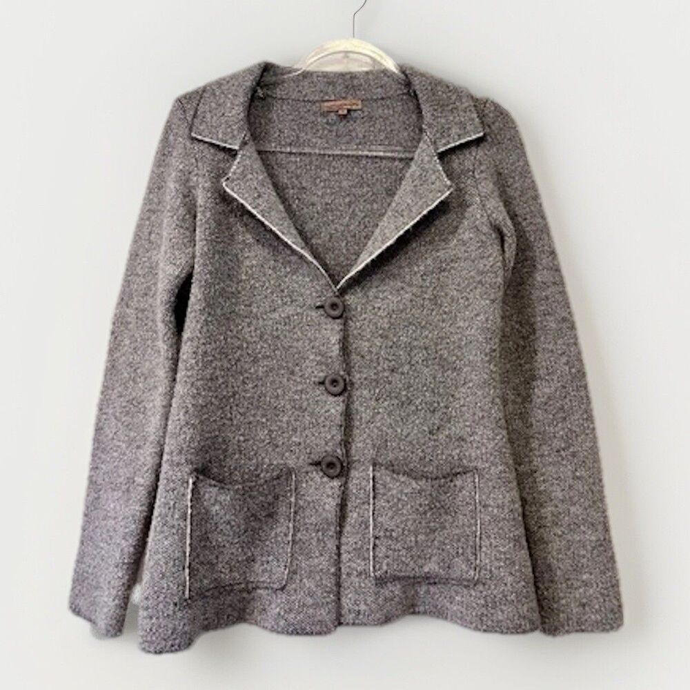 Cocogio Italian Wool Blazer Sweater Womens S Gray Classic Business Office Siren